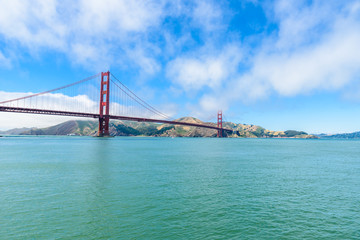 Fototapeta na wymiar Golden Gate Bridge in San Francisco - Viewpoint from Torpedo Wharf, California, USA