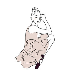Abstract Ballerina line art illustration | Beautiful young woman pose as classical performance