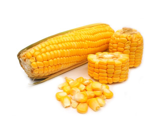 Corn cobs on white background