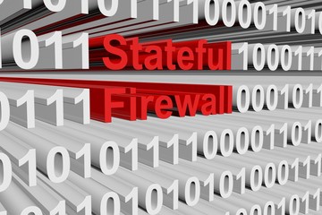 Stateful firewall in the form of binary code, 3D illustration
