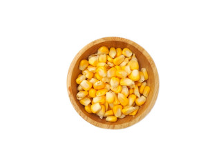 Sweet corn seeds in wooden bowl