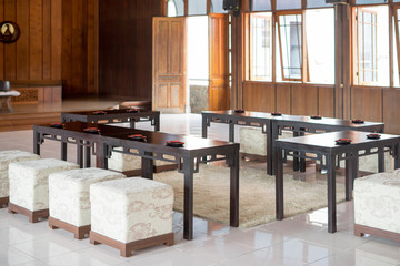 Set of decoration for drink sake ceremony in japanese buddhist nichiren or shinto wedding ceremony