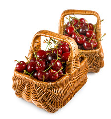 Isolated cherry in the basket close-up