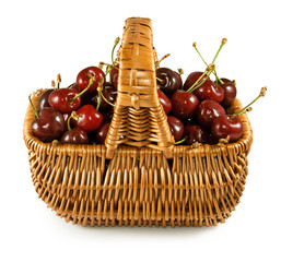 Isolated cherry in the basket close-up