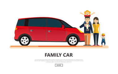 Family car with happy family isolated vector illustration.