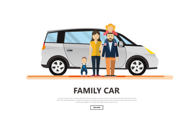 Family car with happy family isolated vector illustration.