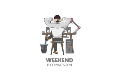 Flat Style Vector Graphics of Businessman Relax in the Office. Weekend coming soon.