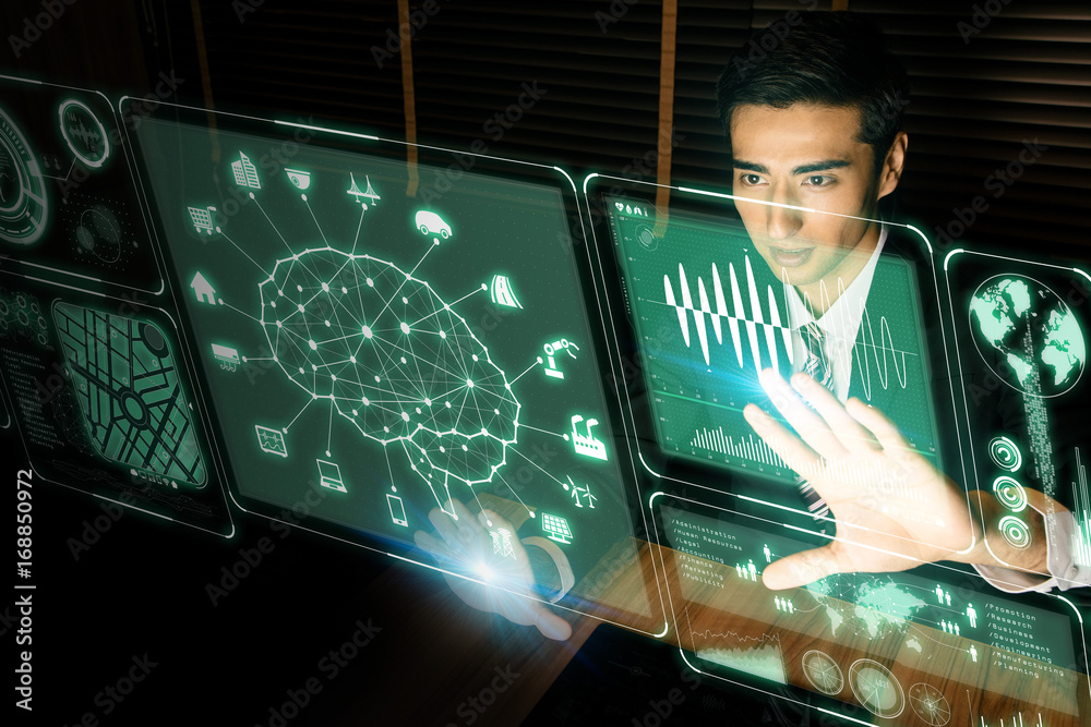 Poster futuristic GUI. Artificial Intelligence. graphical user interface. head up display.