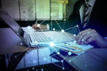 business person using digital devices. Internet of Things. Information Communication Technology. mixed media.