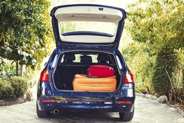car with suitcases, travel and luggage