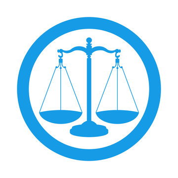 Icono plano balanza en circulo color azul