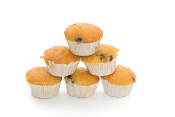 Banana Cup Cakes with raisin topping isolated on white background