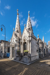 A view of the crypts and tombs at the La Recoleta Cemetery. The famous cemetery, located in Buenos Aires. 