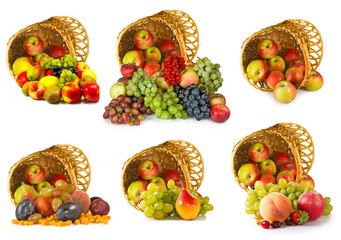 Different fruits in the basket close-up