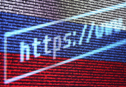 Address bar of the browser https://www. against the background of the Russian flag from the program code