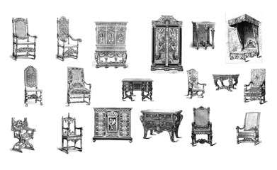 Antique furniture on white background
