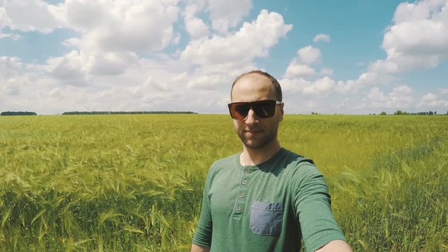 Selfy On The Background Of A Wheat Field