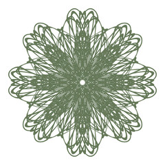 Guilloche abstract rosette green lace contour on white (transparent) background. Vector illustration for invitations, banknotes, diplomas, certificates, tickets and other papers security design