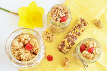 crunchy and muesli bar top view
