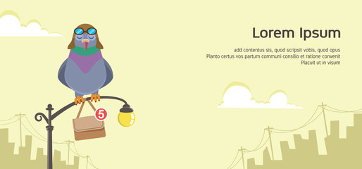 carrier pigeon sending email notification stand on sidewalk lamp. email concept flat vector illustration
