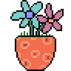 vector pixel art flower pot