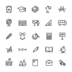 education school university line icons set black on white