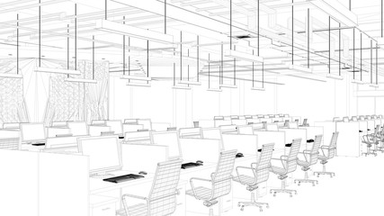 Büro oder Callcenter als Drahtgittermodell