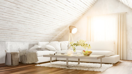Dachgeschoss Wohnzimmer mit Sofa im Sommer