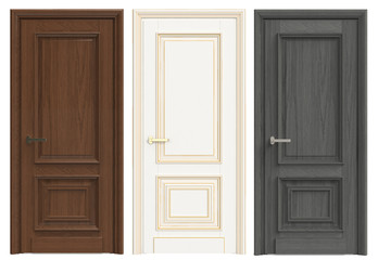 Three wooden doors on a white background
