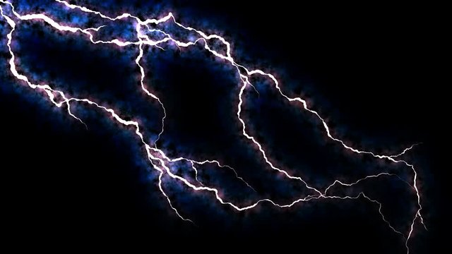 Electricity crackling. Abstract background with electric arcs. Realistic lightning strikes.Thunderstorm with flashing lightning. Seamless looping. Blue.