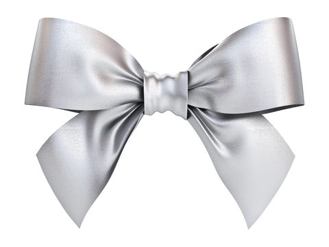 Gift Box With Silver Ribbon Bow Stock Photo - Download Image Now - Gift,  Silver - Metal, Silver Colored - iStock