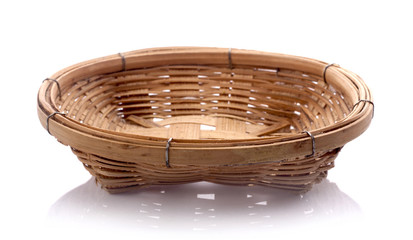 vintage weave wicker basket isolated on white background