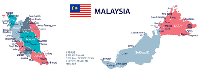 Malaysia - map and flag illustration