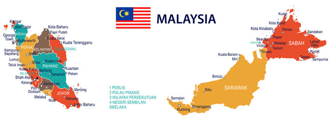 Malaysia - map and flag – illustration