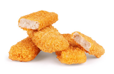Crispy Fish fingers isolated on white background