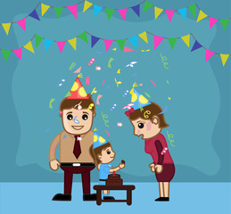 Kid with Family Celebrating Birthday at Home