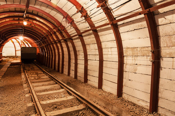 Underground coal mine with railroad track