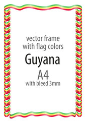 Frame and border of ribbon with the colors of the Guyana flag