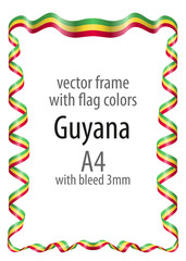 Frame and border of ribbon with the colors of the Guyana flag