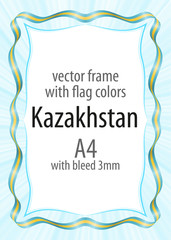 Frame and border of ribbon with the colors of the Kazakhstan flag