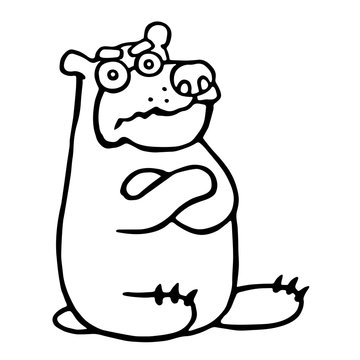 Cute grumpy cartoon bear. Vector illustration.