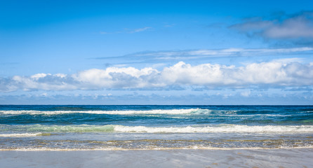 Tropical sandy beach and sea of Atlantic ocean in Spain.