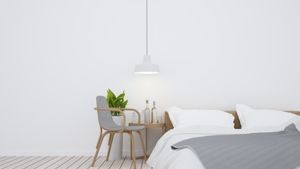 The bedroom space furniture 3d rendering and background white decoration