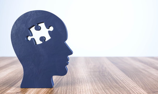 Kopf mit Puzzlest&uuml;ck aus Knetmasse