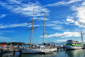 Boats anchored at Denarau port, Viti Levu, Fiji