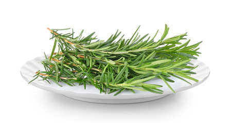 rosemary in a plate on white background