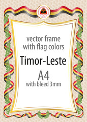 Frame and border of ribbon with the colors of the Timor-Leste flag