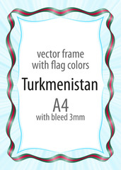 Frame and border of ribbon with the colors of the Turkmenistan flag
