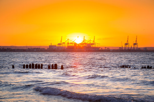 Sunset over the Baltic Sea in Gdansk, Poland