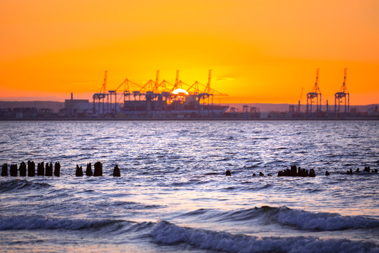 Sunset over the Baltic Sea in Gdansk, Poland